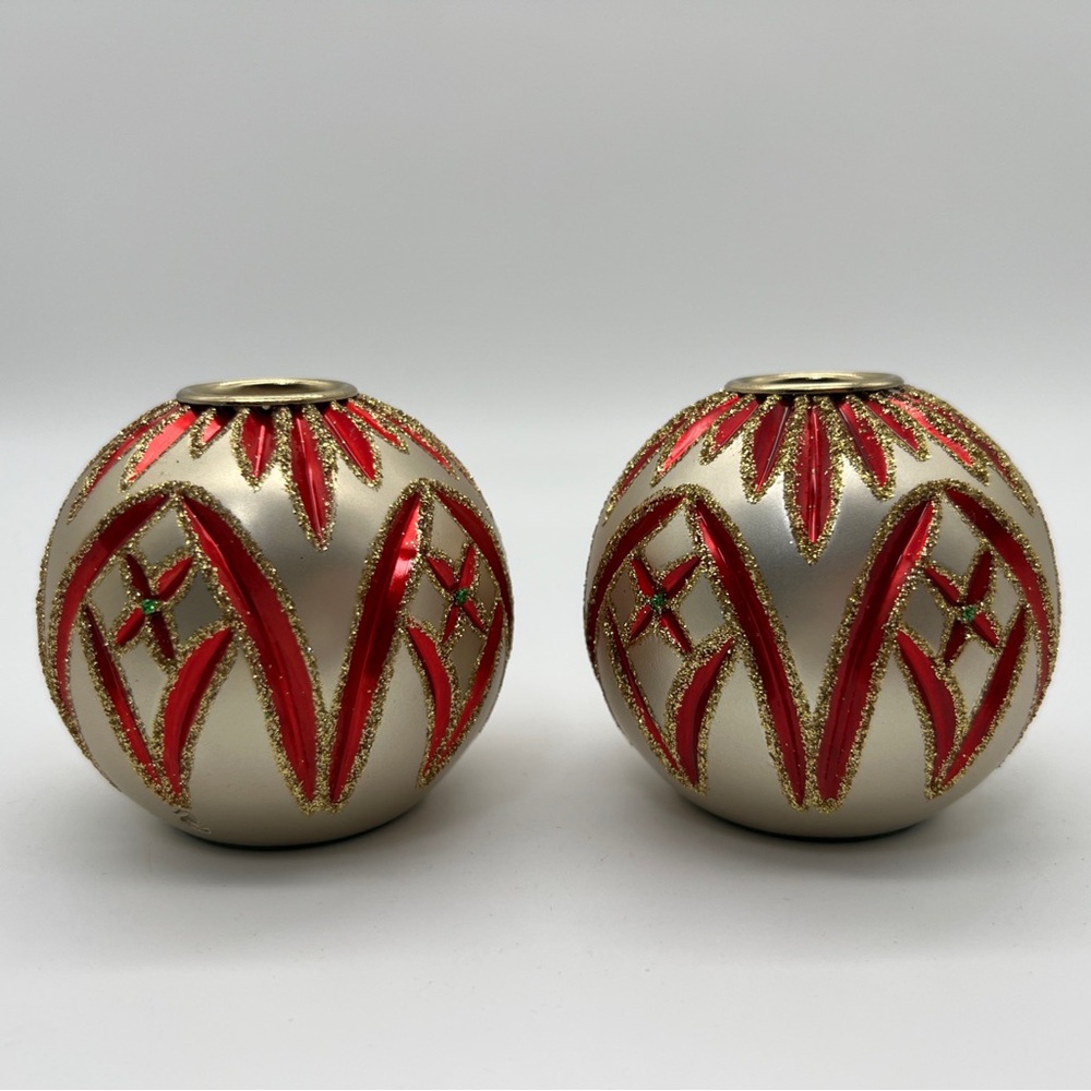 Waterford Cashel Holiday Heirlooms Candle Holders golden White with Red & Gold